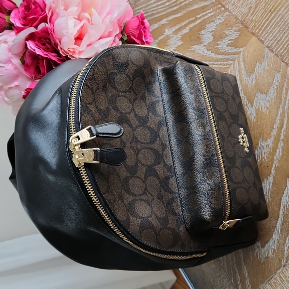 Coach Leather and Canvas Backpack Black & Brown - Picture 3 of 9